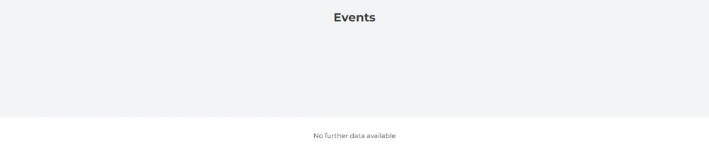 ACBuy's Events page showing the heading and an empty panel with the line No further data available